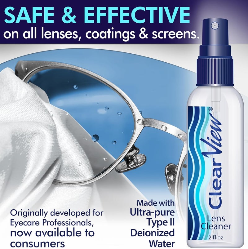 ClearView Lens Cleaner Kit – 4 Bottles + 4 Microfiber Cloths | Streak-Free Eyeglass & Screen Cleaning Spray | Safe for AR & Blue-Light Lenses | 8 oz + Travel Sizes - Image 2